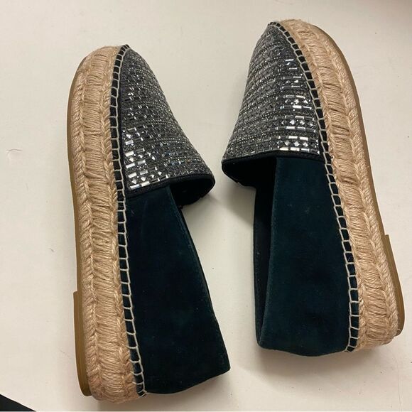 STEVE MADDEN Proud Black Silver Embellished Leather Platform Espadrilles shoe 10 - Picture 8 of 12